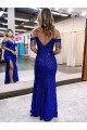 Sleeveless Royal Blue Sheath Spaghetti Straps Prom Dress / Evening Dress Maidstone