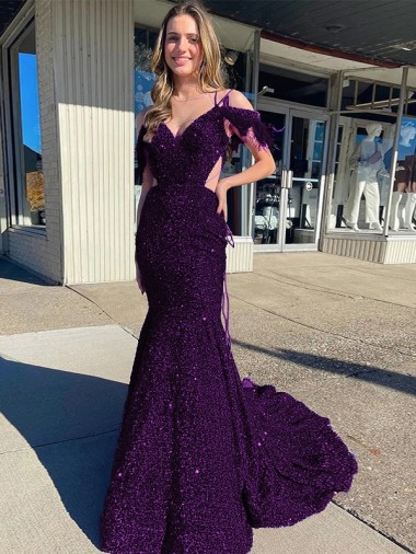 Sleeveless Plum Purple Sheath Spaghetti Straps Prom Dress / Evening Dress Maidstone