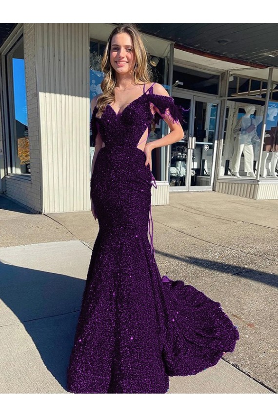 Sleeveless Plum Purple Sheath Spaghetti Straps Prom Dress / Evening Dress Maidstone