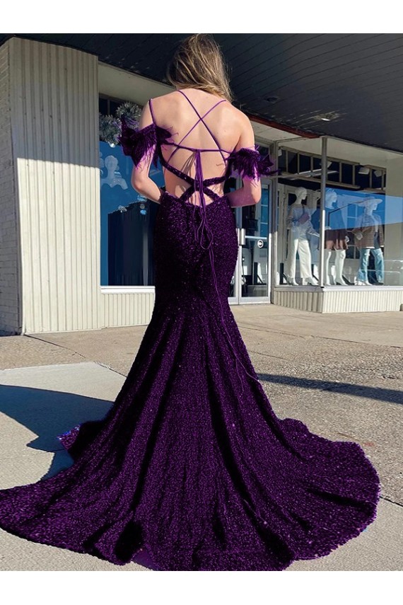 Sleeveless Plum Purple Sheath Spaghetti Straps Prom Dress / Evening Dress Maidstone