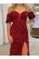 Short Sleeves Red Sheath Off the Shoulder Prom Dress / Evening Dress Maidstone