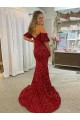 Short Sleeves Red Sheath Off the Shoulder Prom Dress / Evening Dress Maidstone