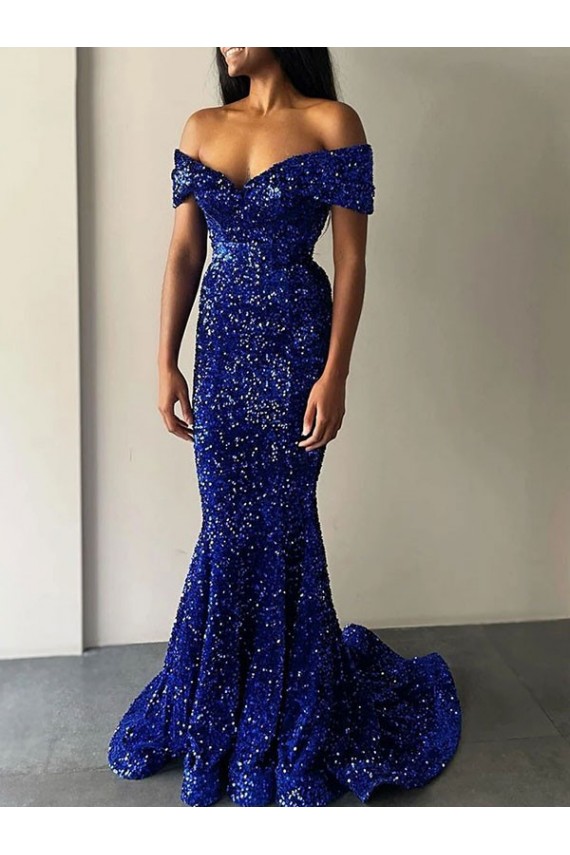 Sleeveless Royal Blue Mermaid Off the Shoulder Prom Dresses Maidstone