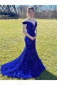 Sleeveless Royal Blue Sheath Off the Shoulder Prom Dress Maidstone