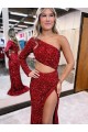 Long Sleeves Burgundy Mermaid One Shoulder Evening Dress Maidstone