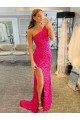 Sleeveless Fuchsia Sheath One Shoulder Evening Dress Maidstone