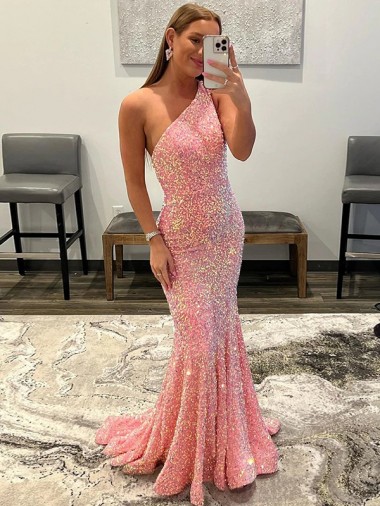 Sleeveless Pink Sheath One Shoulder Prom Dress Maidstone