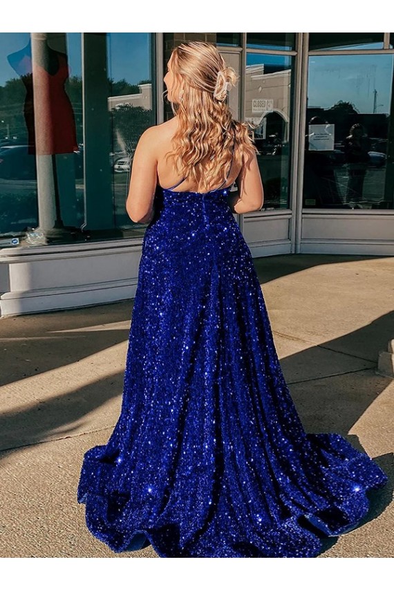 Sleeveless Royal Blue A-Line One Shoulder Prom Dress / Evening Gown Maidstone