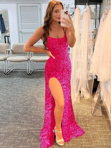 Sleeveless Fuchsia Sheath Spaghetti Straps Prom Dress / Evening Gown Maidstone