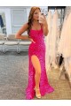 Sleeveless Fuchsia Sheath Spaghetti Straps Prom Dress / Evening Gown Maidstone