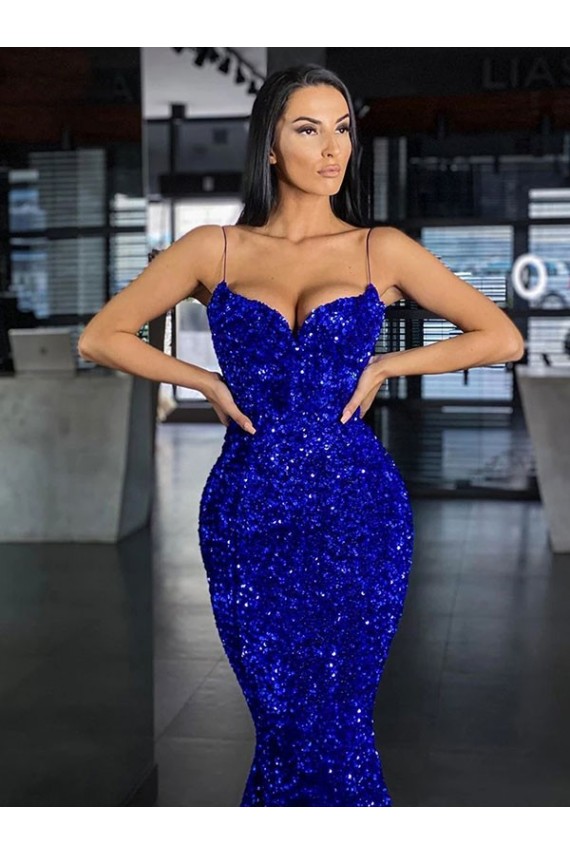 Sleeveless Royal Blue Mermaid Spaghetti Straps Evening Gown / Prom Dress Maidstone