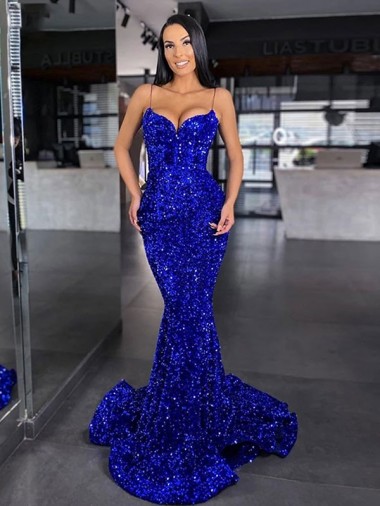 Sleeveless Royal Blue Mermaid Spaghetti Straps Evening Gown / Prom Dress Maidstone