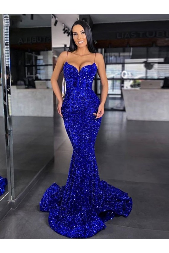 Sleeveless Royal Blue Mermaid Spaghetti Straps Evening Gown / Prom Dress Maidstone