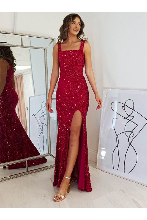 Sleeveless Burgundy Sheath Square Neck Prom Dress Maidstone