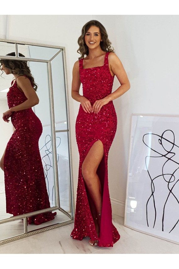 Sleeveless Burgundy Sheath Square Neck Prom Dress Maidstone