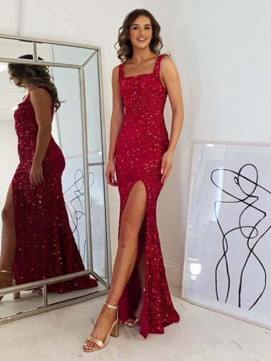 Sleeveless Burgundy Sheath Square Neck Prom Dress Maidstone