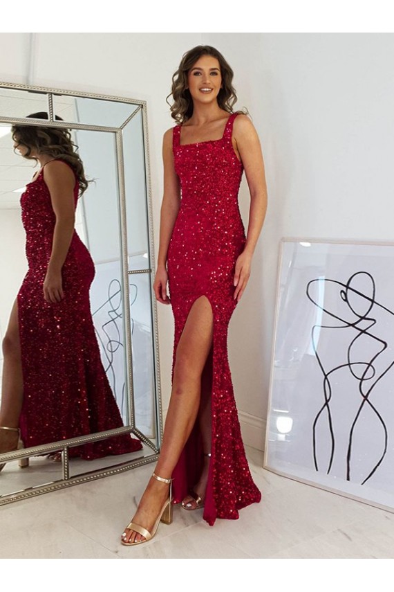 Sleeveless Burgundy Sheath Square Neck Prom Dress Maidstone