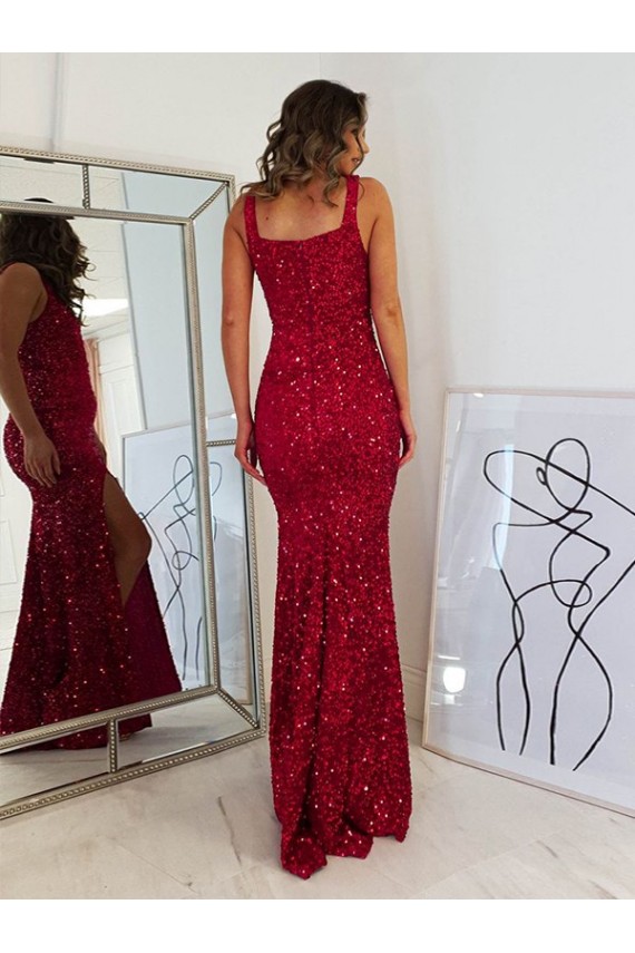 Sleeveless Burgundy Sheath Square Neck Prom Dress Maidstone