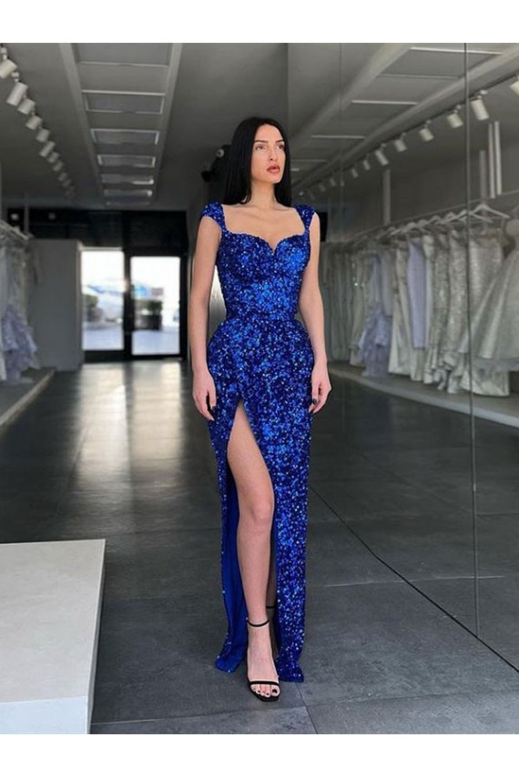 Sleeveless Royal Blue Sheath Spaghetti Straps Evening Gown / Prom Dress Maidstone