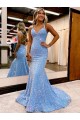 Sleeveless Periwinkle Sheath V-Neck Evening Gown Maidstone