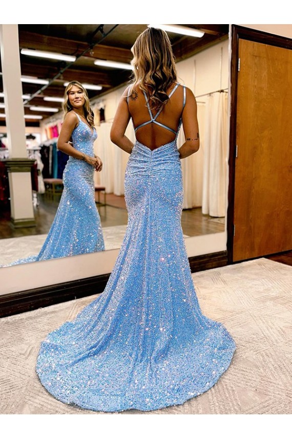 Sleeveless Periwinkle Sheath V-Neck Evening Gown Maidstone