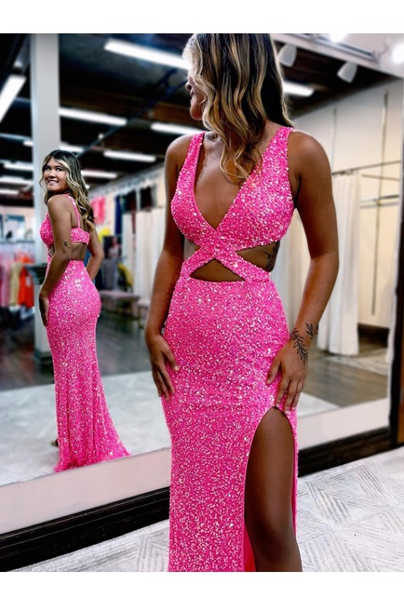 Sleeveless Shown Color Sheath Velvet Sequin V-Neck Evening Dress Maidstone