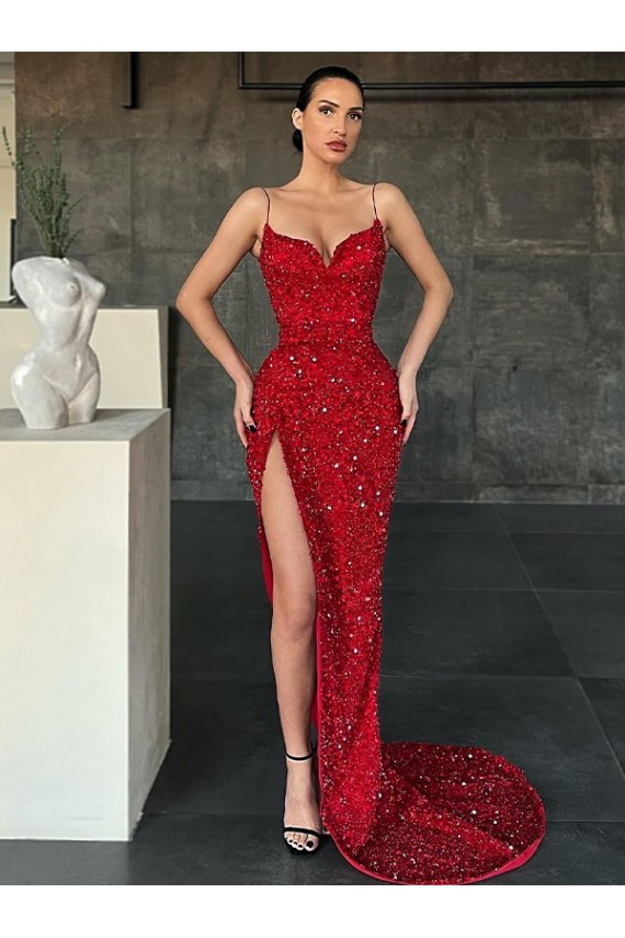 Sleeveless Red Sheath V-Neck Evening Gown / Prom Dress Maidstone