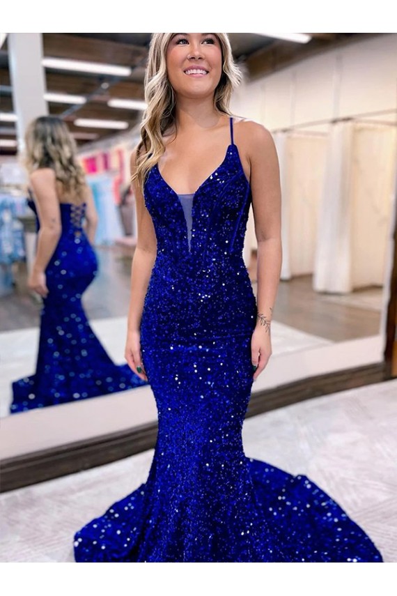 Sleeveless Royal Blue Mermaid V-Neck Prom Dress Maidstone