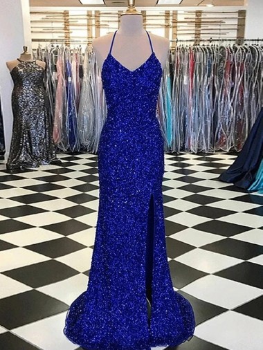 Sleeveless Royal Blue Sheath V-Neck Prom Dress / Evening Gown Maidstone
