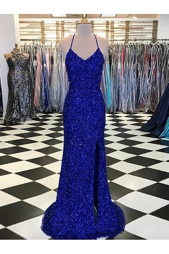 Sleeveless Royal Blue Sheath V-Neck Prom Dress / Evening Gown Maidstone