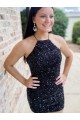 Sleeveless Black Sheath Halter Neck Prom Dress Maidstone