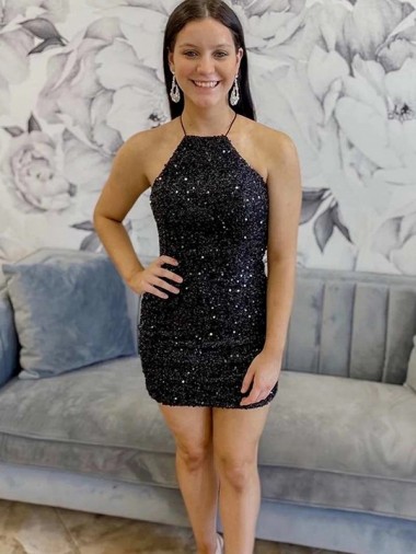 Sleeveless Black Sheath Halter Neck Prom Dress Maidstone