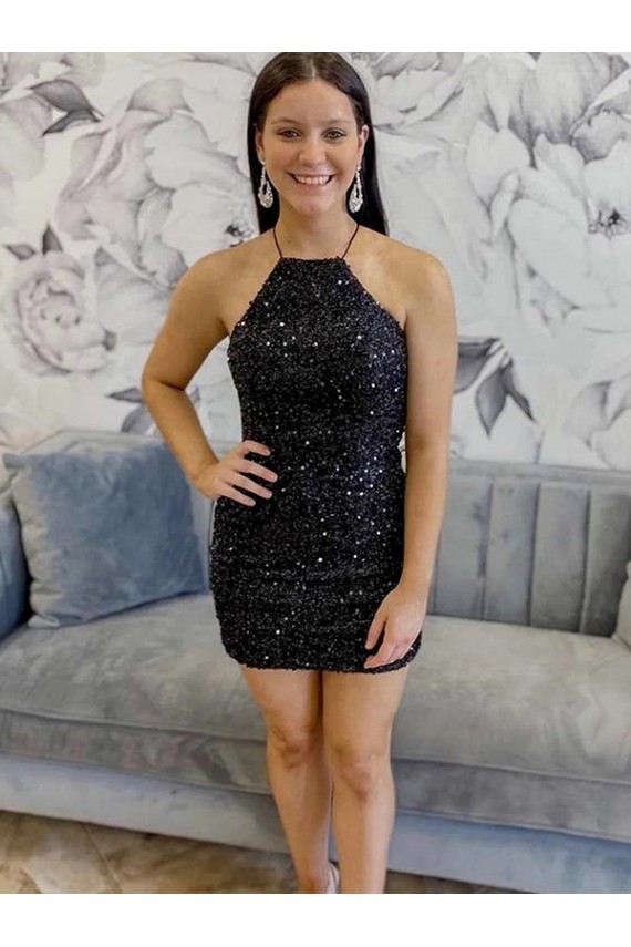 Sleeveless Black Sheath Halter Neck Prom Dress Maidstone