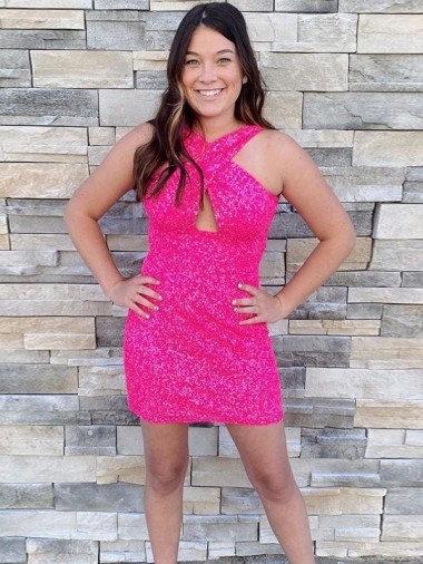 Sleeveless Fuchsia Sheath Halter Neck Homecoming Dress Maidstone