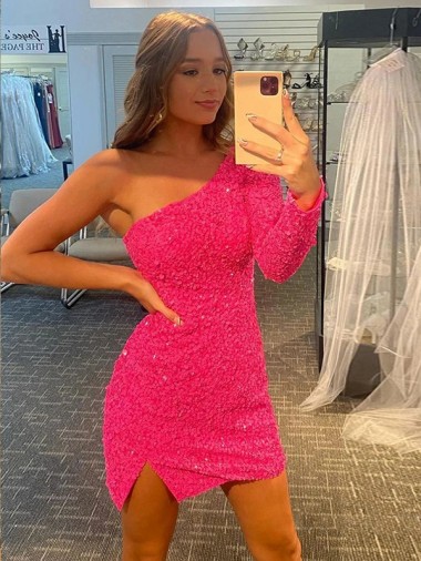 Long Sleeves Shown Color Sheath One Shoulder Prom Dress / Evening Dress Maidstone