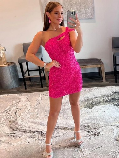 Sleeveless Fuchsia Sheath One Shoulder Prom Dresses Maidstone
