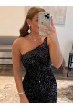 Sleeveless Black Sheath One Shoulder Prom Dress / Evening Gown Maidstone