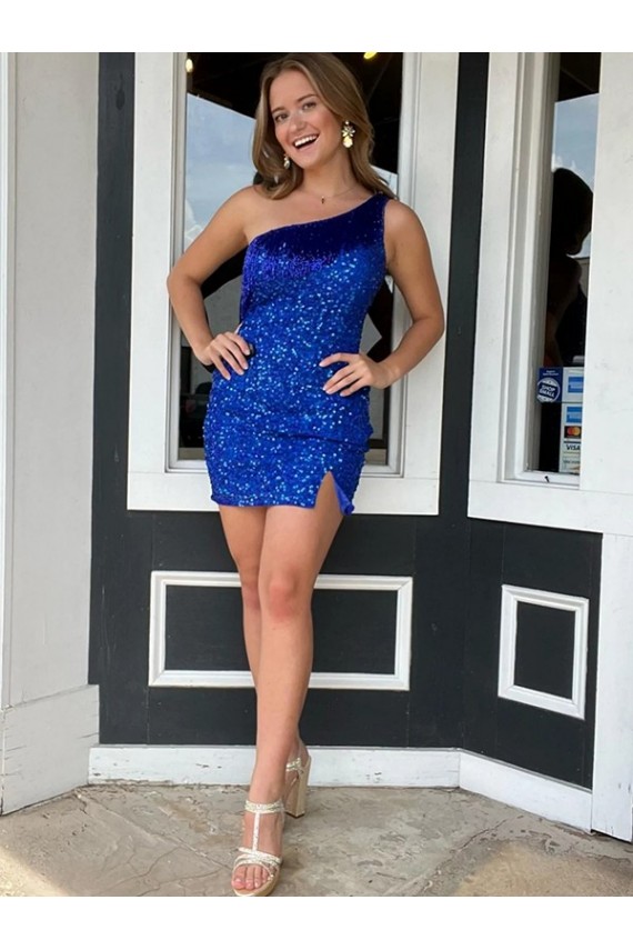 Sleeveless Royal Blue Sheath One Shoulder Homecoming Dresses Maidstone