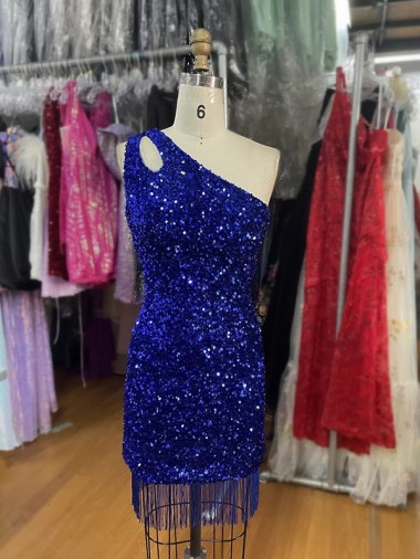 Sleeveless Royal Blue Sheath One Shoulder Homecoming Dress Maidstone