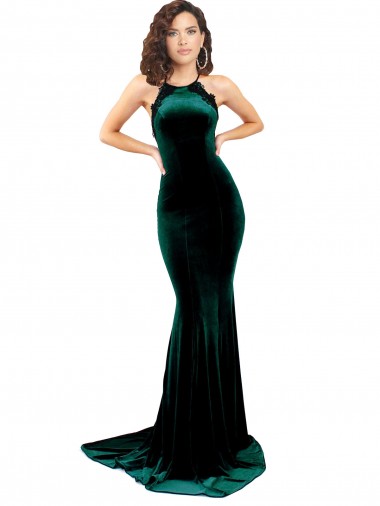Sleeveless Dark Green Low Back Mermaid High Neck Formal Evening Gown / Prom Dress / Bridesmaid Dress Maidstone