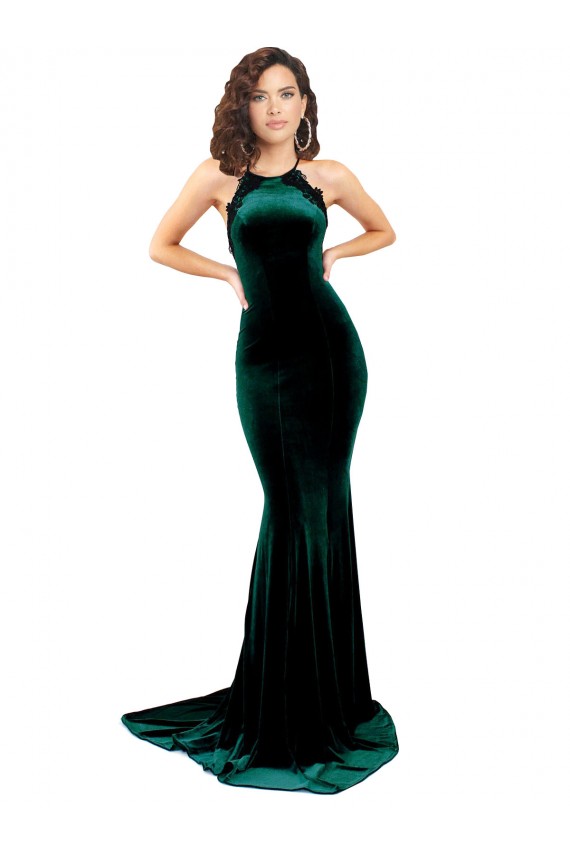 Sleeveless Dark Green Low Back Mermaid High Neck Formal Evening Gown / Prom Dress / Bridesmaid Dress Maidstone