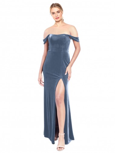 Sleeveless Dusty Blue A-Line Off the Shoulder Prom Dress / Bridesmaid Dress Maidstone