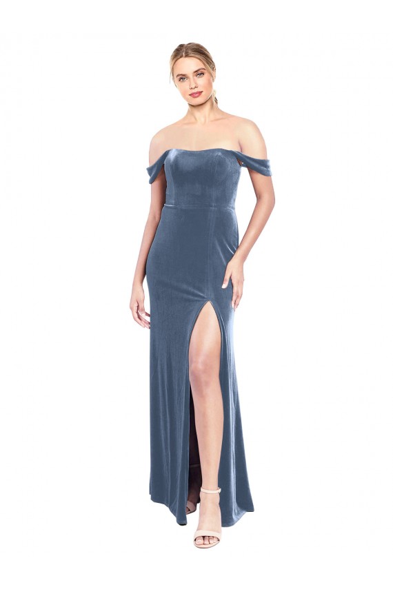Sleeveless Dusty Blue A-Line Off the Shoulder Prom Dress / Bridesmaid Dress Maidstone