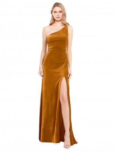 Sleeveless Gold A-Line One Shoulder Formal Evening Gown / Prom Dress / Bridesmaid Dress Maidstone