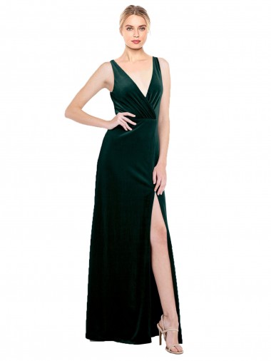 Sleeveless Dark Green V-Back A-Line V-Neck Black Tie Evening Dress / Prom Dress / Bridesmaid Dress Maidstone
