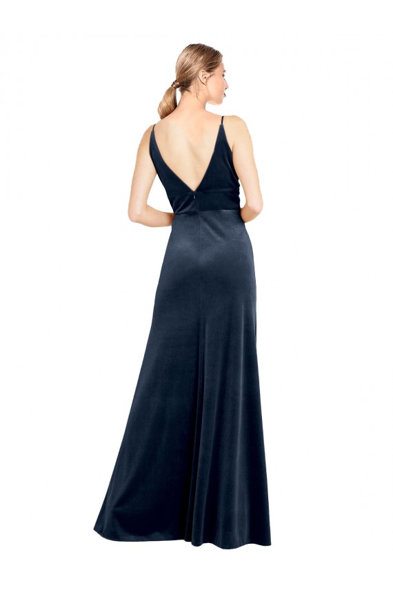 Sleeveless Dark Navy V-Back A-Line V-Neck Prom Dress / Bridesmaid Dress Maidstone