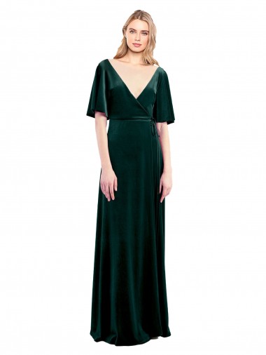 Flutter Sleeves Dark Green V-Back A-Line V-Neck Prom Dress / Bridesmaid Dress Maidstone