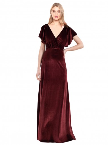 Flutter Sleeves Burgundy Open Back A-Line V-Neck Prom Dress / Bridesmaid Dress Maidstone