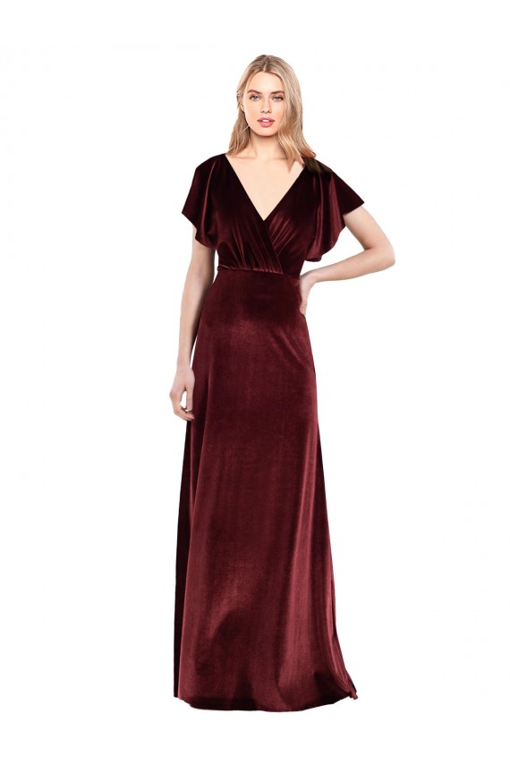 Flutter Sleeves Burgundy Open Back A-Line V-Neck Prom Dress / Bridesmaid Dress Maidstone