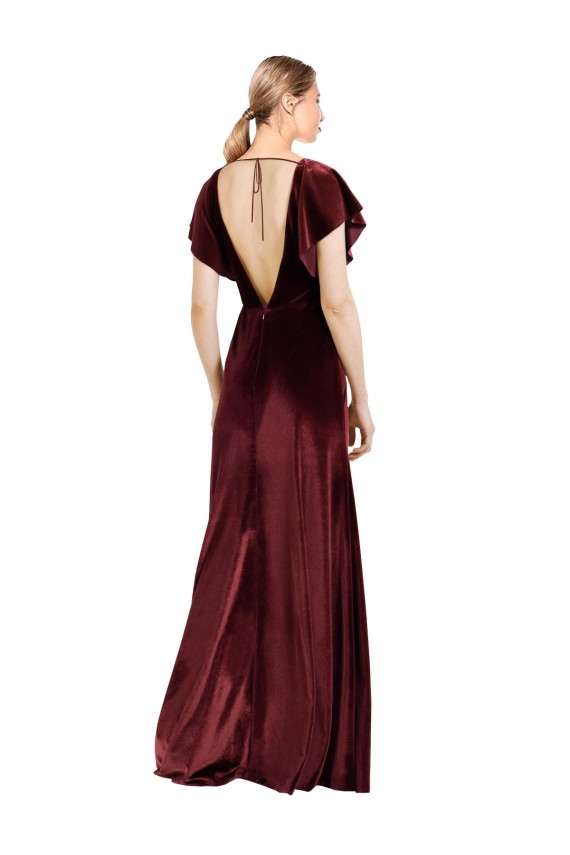 Flutter Sleeves Burgundy Open Back A-Line V-Neck Prom Dress / Bridesmaid Dress Maidstone